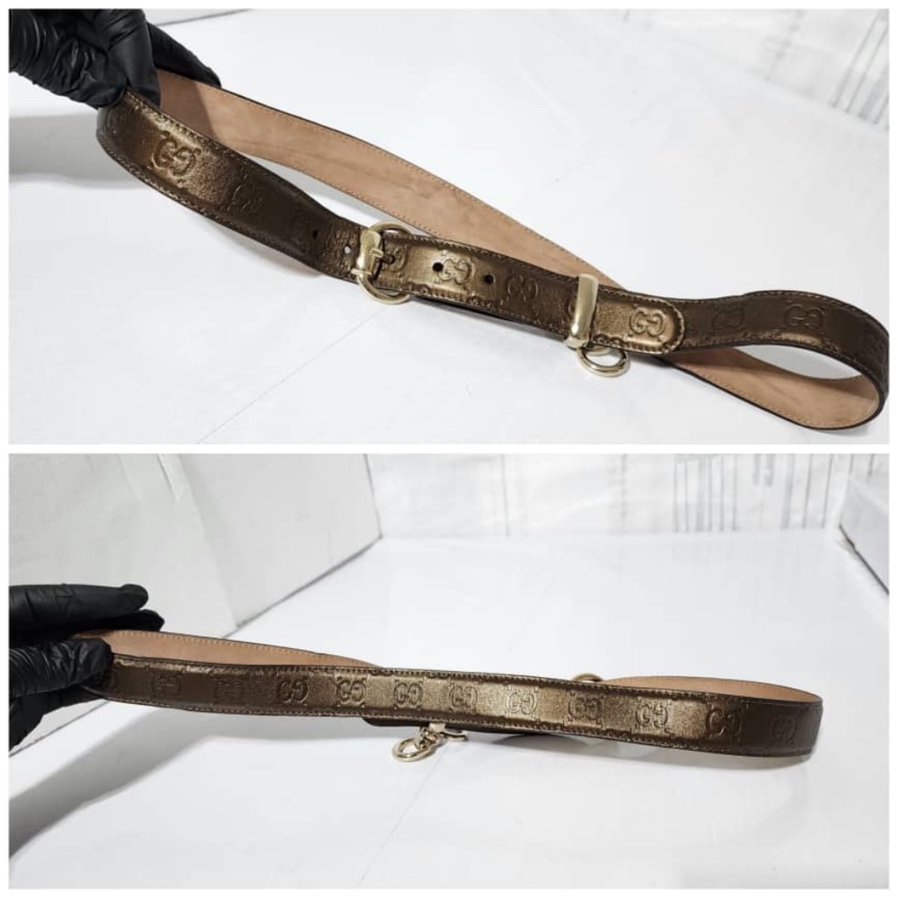 Authentic Gucci Microguccissima Leather Slim Horsebit Buckle Belt Metallic Brown